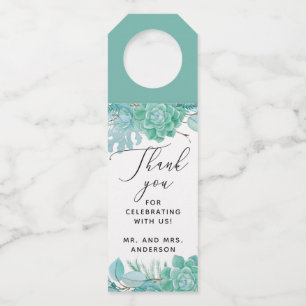 Étiquettes Pour Bouteilles Aquarelle menthe succulents mariage merci