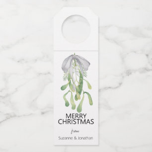 Étiquettes Pour Bouteilles Aquarelle Mistletoe Ruban Feuilles Noël