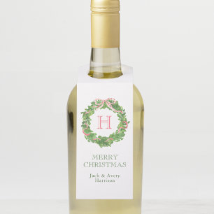 Étiquettes Pour Bouteilles Aquarelle Monogramme de Noël à bille