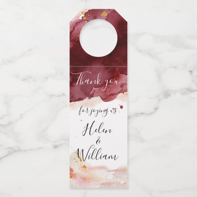 Étiquettes Pour Bouteilles Aquarelle Or et Bourgogne (Devant)