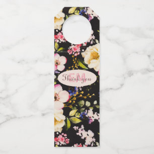 Étiquettes Pour Bouteilles Aquarelle Roses roses et jaunes sur fond noir, Ann