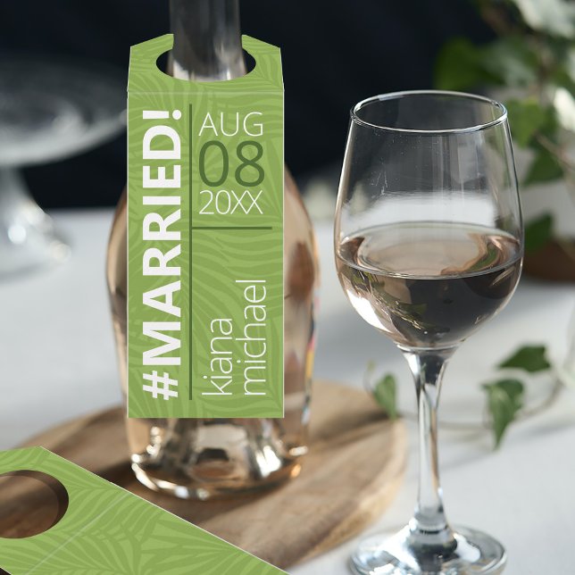 Étiquettes Pour Bouteilles Aquarelle Tropicale #Marié Vert ID577 (Front/Back In Situ)