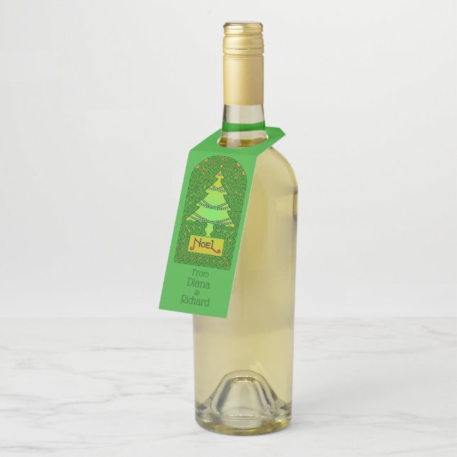 Étiquettes Pour Bouteilles Arbre de Noël celtique (Incliné)