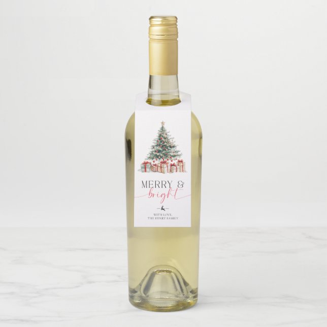 Étiquettes Pour Bouteilles Arbre de Noël Joyeux et cadeau lumineux (Sur bouteille)