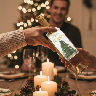 Étiquettes Pour Bouteilles Arbre de Noël personnalisé de notre famille