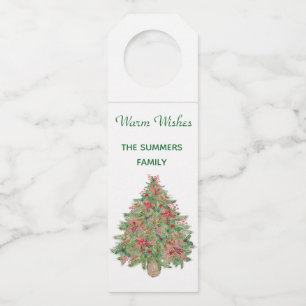 Étiquettes Pour Bouteilles Arbre de Noël rustique aquarelle