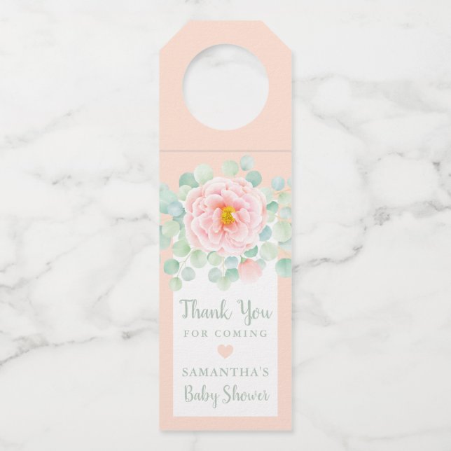 Étiquettes Pour Bouteilles Baby Shower Feuillage d'eucalyptus Floral Sauge pê (Devant)