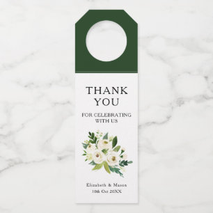 Étiquettes Pour Bouteilles Balise de Merci Mariage vert floral blanc