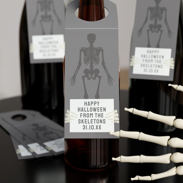 Étiquettes Pour Bouteilles Balise Halloween Party Skeleton Bones Bottle Hange (Créateur téléchargé)