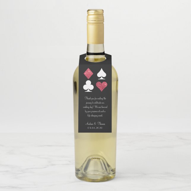 Étiquettes Pour Bouteilles Balise rouge Parties scintillant Vegas Mariage Wel (Sur bouteille)