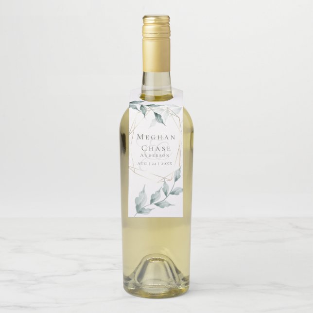 Étiquettes Pour Bouteilles Balises mariage Drink | Grayed Jade Green Botaniqu (Sur bouteille)