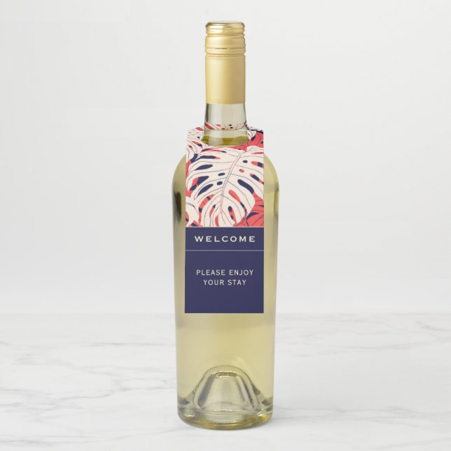 Étiquettes Pour Bouteilles Bienvenue  | Feuille de palme tropicale | Bot de l (Sur bouteille)