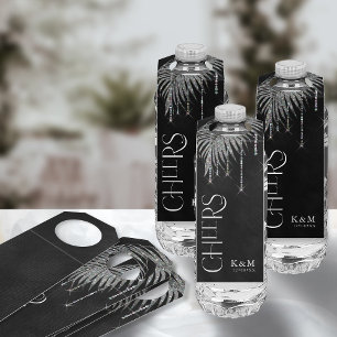 Étiquettes Pour Bouteilles Bijoux Mariage feuille de palme Cheers Argent ID83