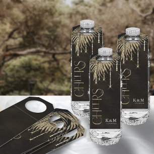 Étiquettes Pour Bouteilles Bijoux Mariage feuille de palme Cheers or ID830