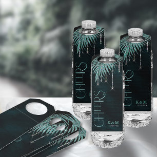 Étiquettes Pour Bouteilles Bijoux Mariage feuille de palme Cheers Turquoise I