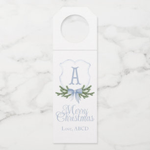Étiquettes Pour Bouteilles Bleu Bow Christmas Crest Bottiner Tags