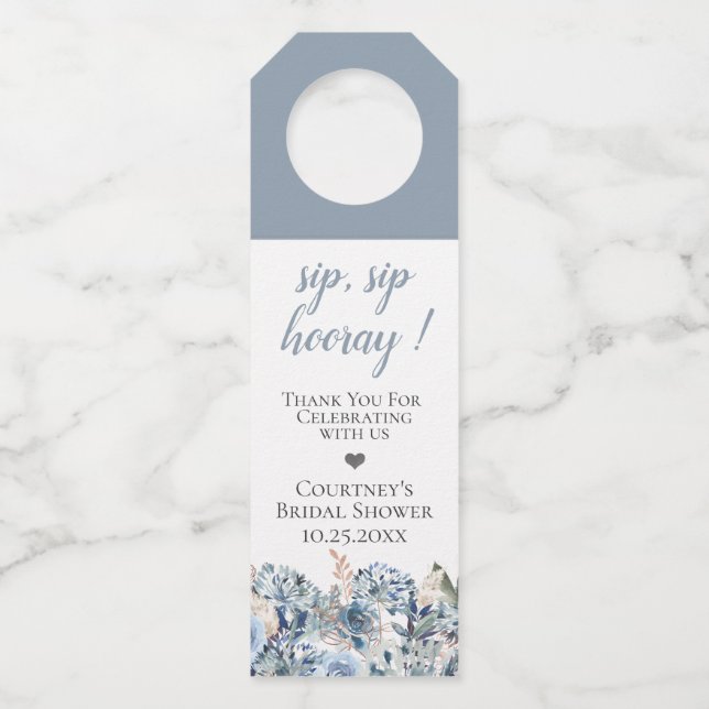 Étiquettes Pour Bouteilles Bleu Dusty Golden Botanique (Devant)