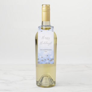 Étiquettes Pour Bouteilles Bleu Parties scintillant d'hiver argent Happy Vaca
