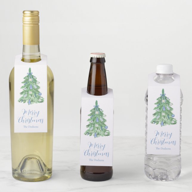 Étiquettes Pour Bouteilles Blue Chinoiserie Christmas (En situation)