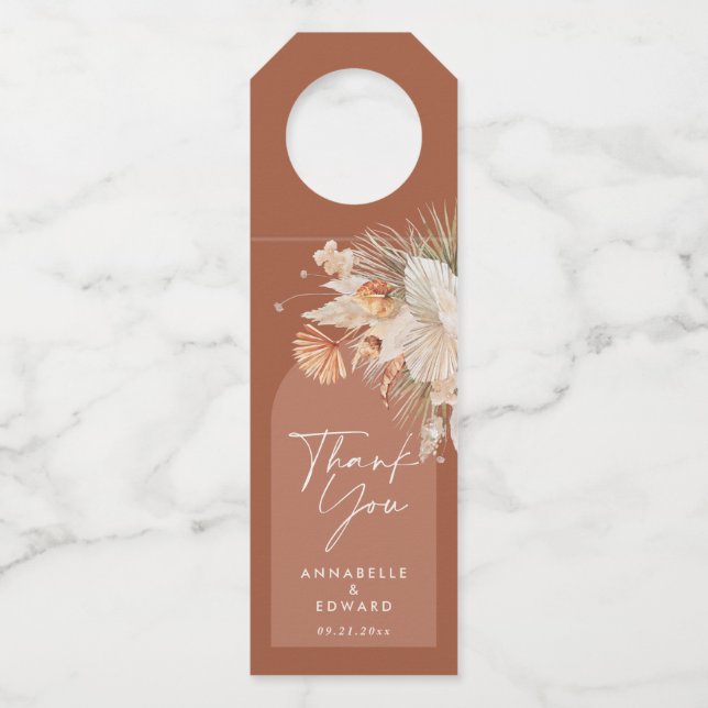 Étiquettes Pour Bouteilles Bohenian boho rouille terre cuite mariage merci (Devant)