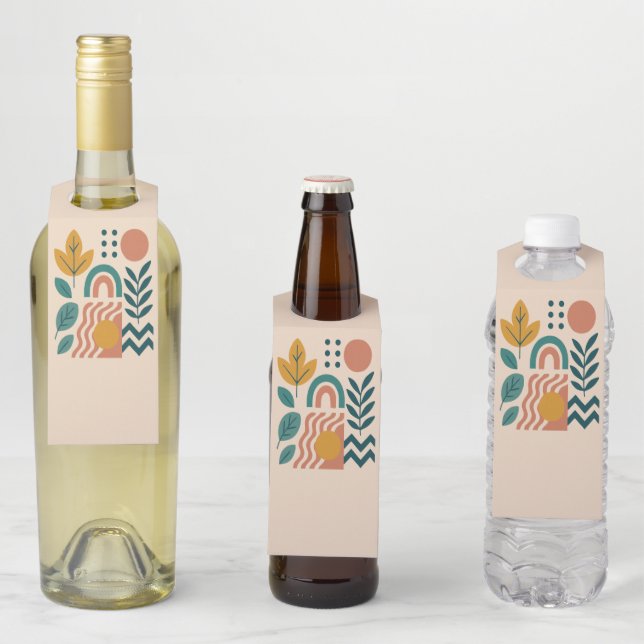 Étiquettes Pour Bouteilles Boho moderne Abstrait Nature Wall Art (En situation)