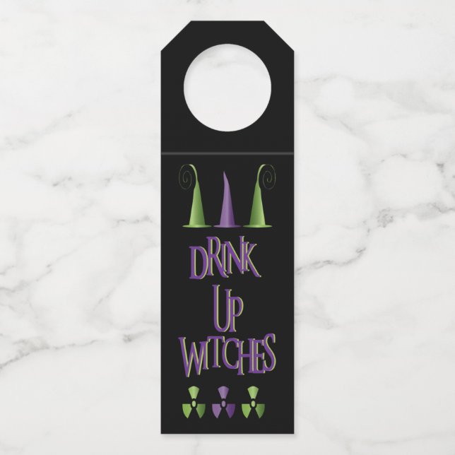 Étiquettes Pour Bouteilles Boisson drôle d'Halloween, sorcières haut violet v (Devant)