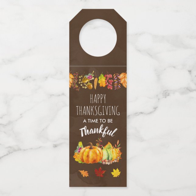 Étiquettes Pour Bouteilles Bon thanksgiving Citrouilles et feuillage d'automn (Devant)