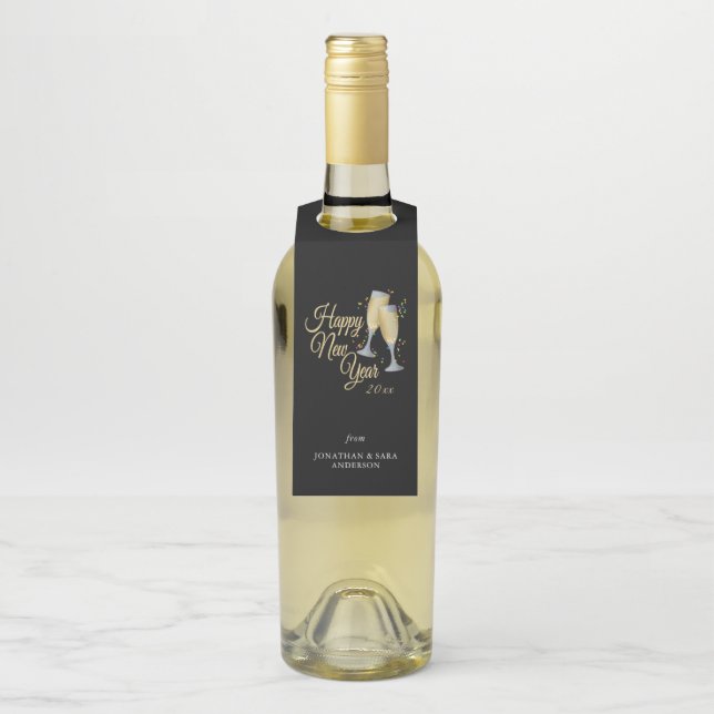 Étiquettes Pour Bouteilles Bonne année Champagne & Confetti personnalisé (Sur bouteille)