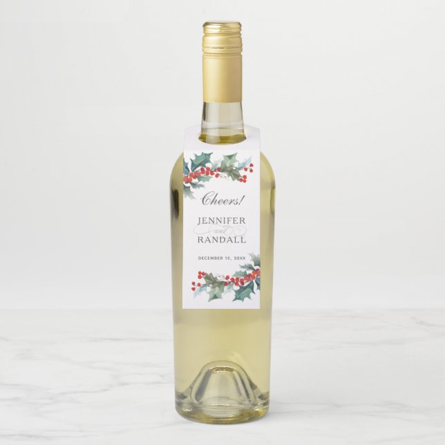 Étiquettes Pour Bouteilles Botanique à l'aquarelle de verdure des Fêtes (Sur bouteille)