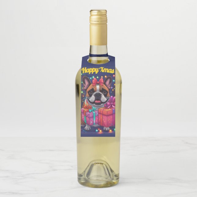 Étiquettes Pour Bouteilles Bouledogue français Noël (Sur bouteille)
