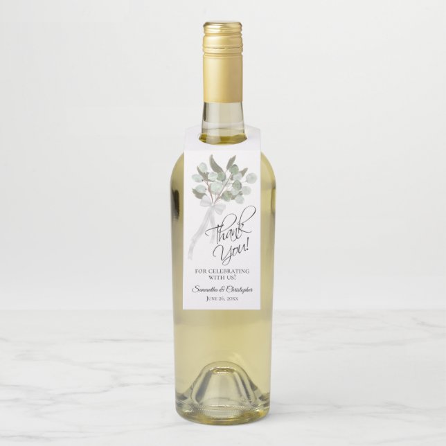 Étiquettes Pour Bouteilles Bouquet élégant d'eucalyptus aquarelle de mariage (Sur bouteille)
