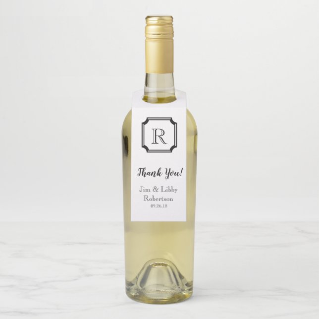ÉTIQUETTES POUR BOUTEILLES BOUTEILLE CHIC HANGER_THANK VOUS MONOGRAMME ET NOM (Sur bouteille)