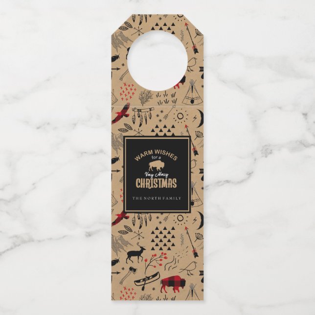 Étiquettes Pour Bouteilles Buffalo Adventures Wears Warm Kraft Red ID599 (Devant)