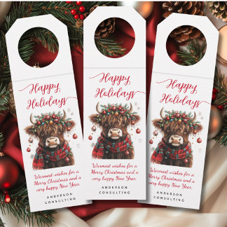 Étiquettes Pour Bouteilles Business Happy Holidays Cute Festive Highland Cow