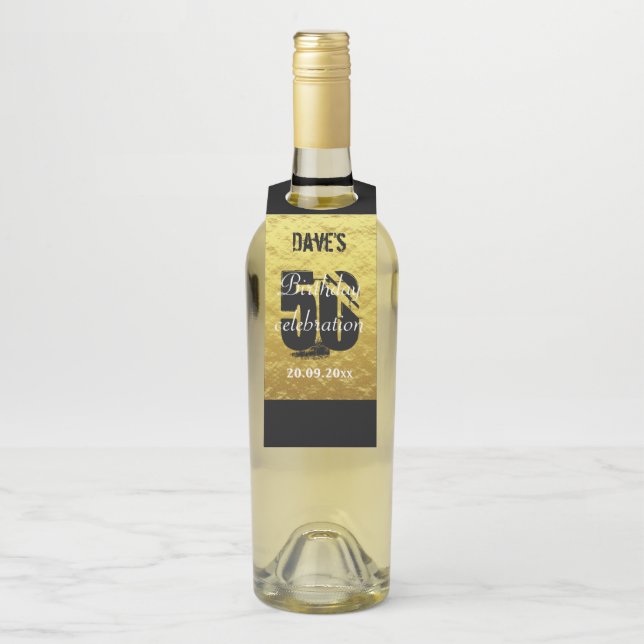 Étiquettes Pour Bouteilles Cadeau de fête élégant or noir pour 50e anniversai (Sur bouteille)