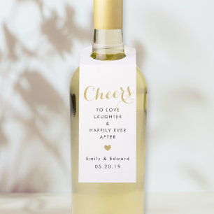 Étiquettes Pour Bouteilles Cadeau de mariage Moderne Cœur en Or 