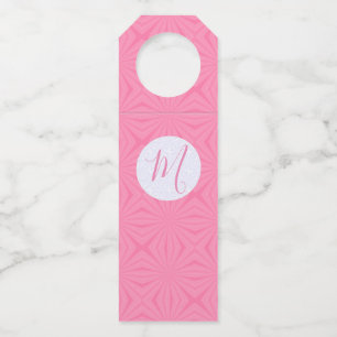 Étiquettes Pour Bouteilles Carrés ondulés rose clair initiale personnalisée