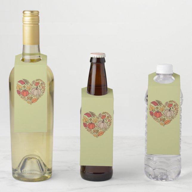 Étiquettes Pour Bouteilles Chalet coeur d'automne Citrouille coeur de Thanksg (En situation)