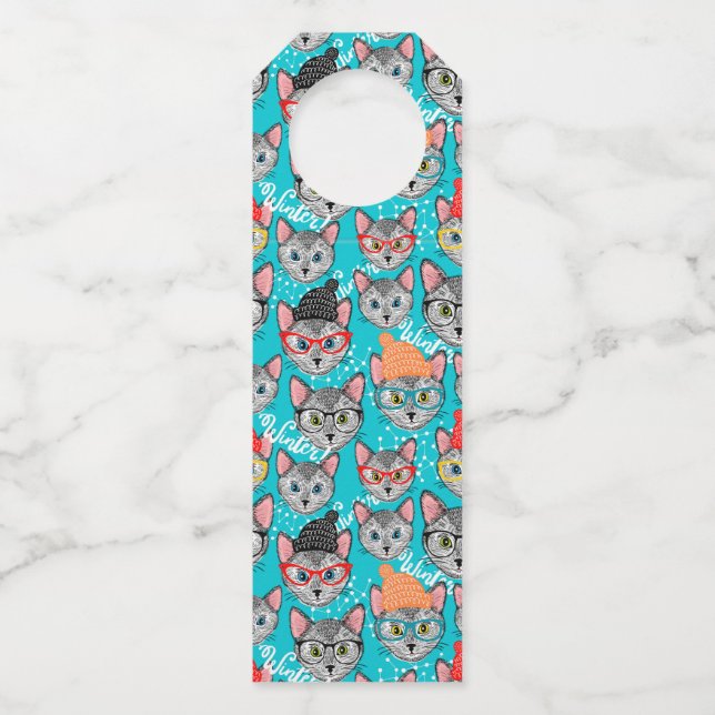 Étiquettes Pour Bouteilles Chat chapeauté  (Devant)