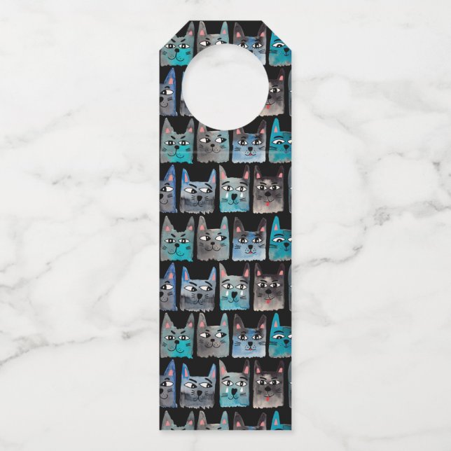 Étiquettes Pour Bouteilles Chats bleus (Devant)