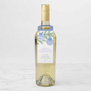 Étiquettes Pour Bouteilles Chic Baubles Joyeux Noël Bleu Blanc Gingembre