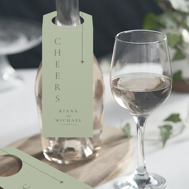 Étiquettes Pour Bouteilles Chic Mariage minimal Cheers Sage Green ID1046 (Créateur téléchargé)