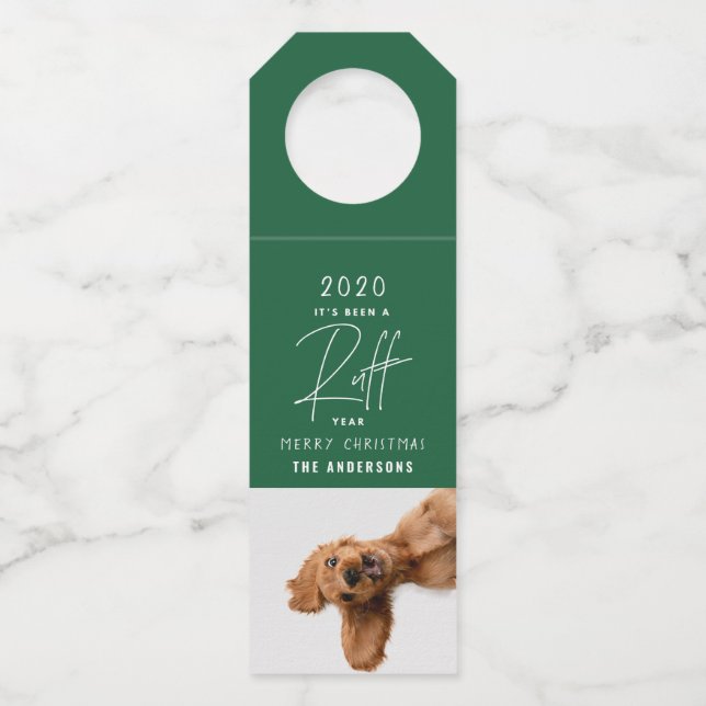 Étiquettes Pour Bouteilles Chien de Noël drôle ruff année dans la carte d'exa (Devant)