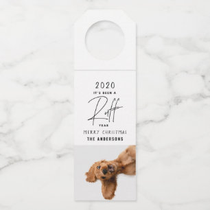 Étiquettes Pour Bouteilles Chien de Noël drôle ruff année dans la carte d'exa