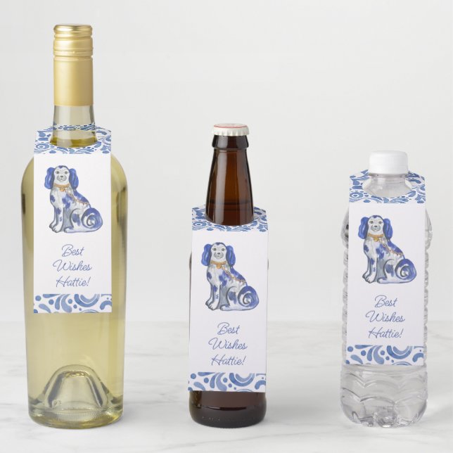 Étiquettes Pour Bouteilles Chiens de Staffordshire aquarelle (En situation)