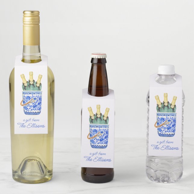 Étiquettes Pour Bouteilles Chinoiserie Aquarelle Sac à glace (En situation)