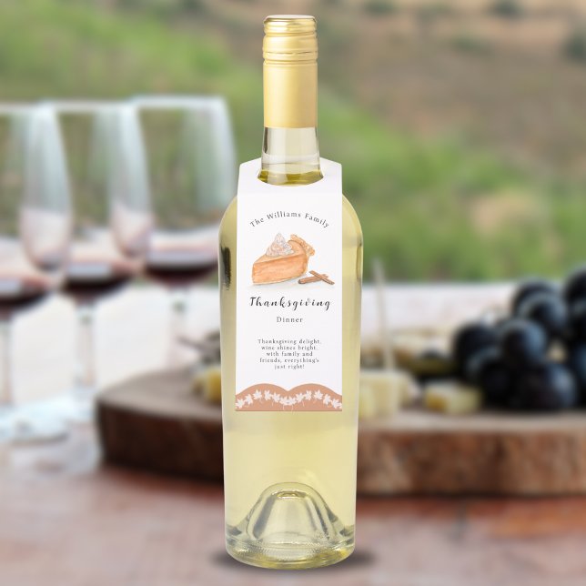 Étiquettes Pour Bouteilles Citrouille aquarelle à tarte érable Feuilles Thank (A great way to bring your wine to a Thanksgiving party!)