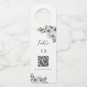 Étiquettes Pour Bouteilles Code QR de table de mariage bleu poussiéreux Menu