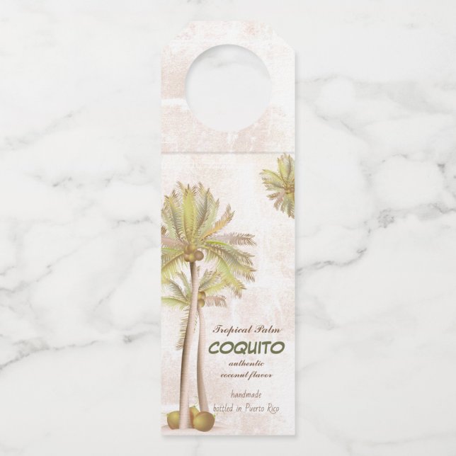 Étiquettes Pour Bouteilles Coquito Coco Palmier Tropical (Devant)