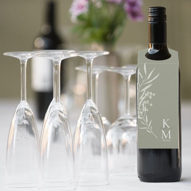 Étiquettes Pour Bouteilles Couleurs Eucalyptus Mariage Green2 ID901 (Wine Bottle In Situ)